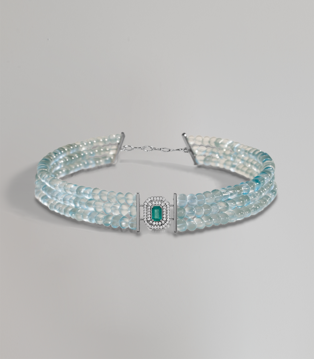 Eugenia aquamarine and emerald necklace