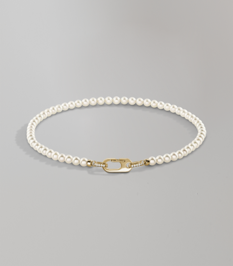 Carabiner pearl necklace - Yellow Gold