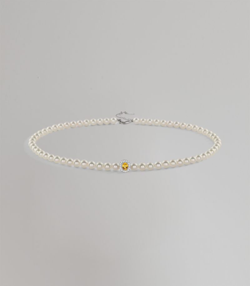 Bonbon pearl and sapphire necklace - Yellow Sapphire