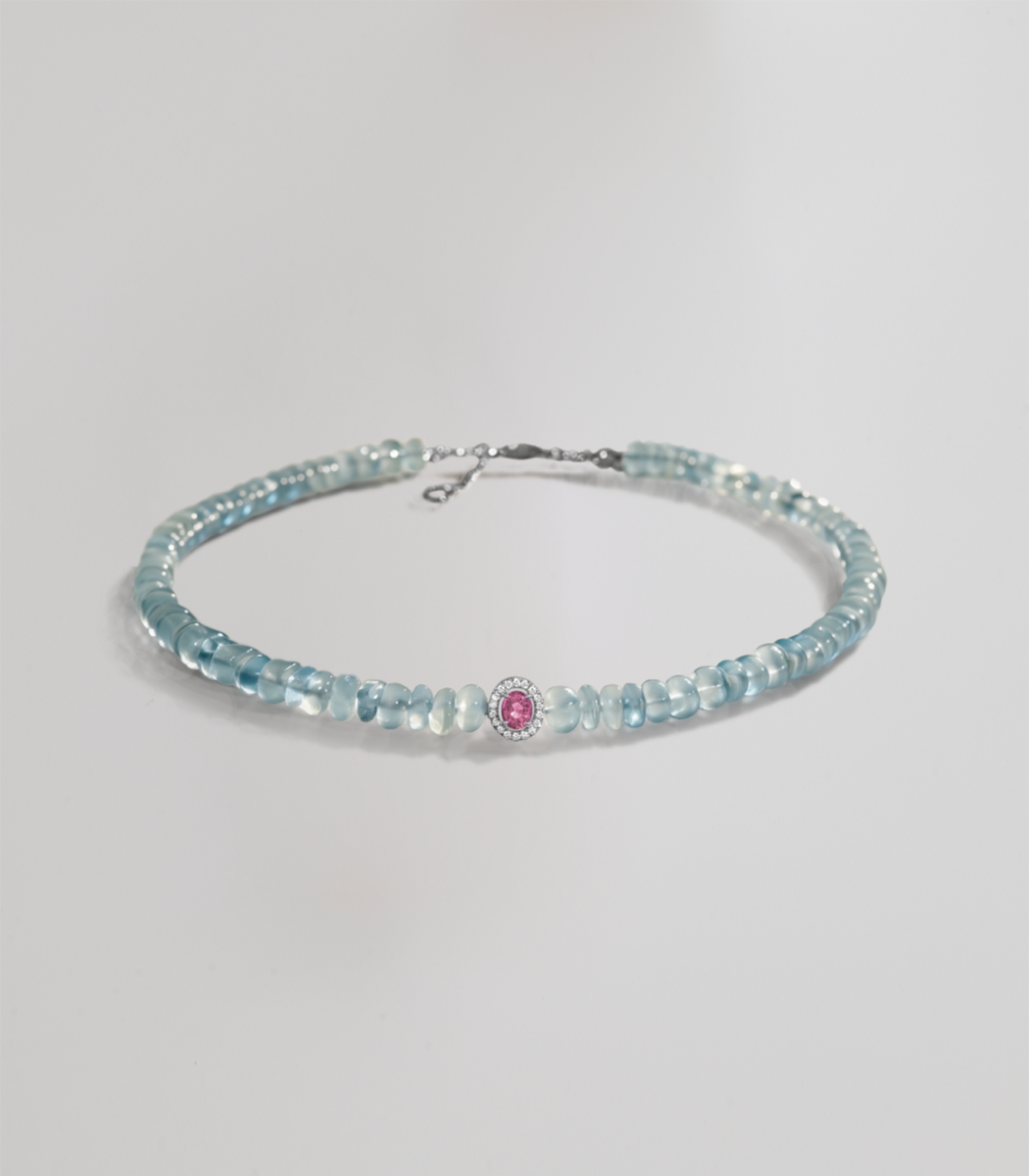 Bonbon aquamarine and sapphire necklace - Pink Sapphire
