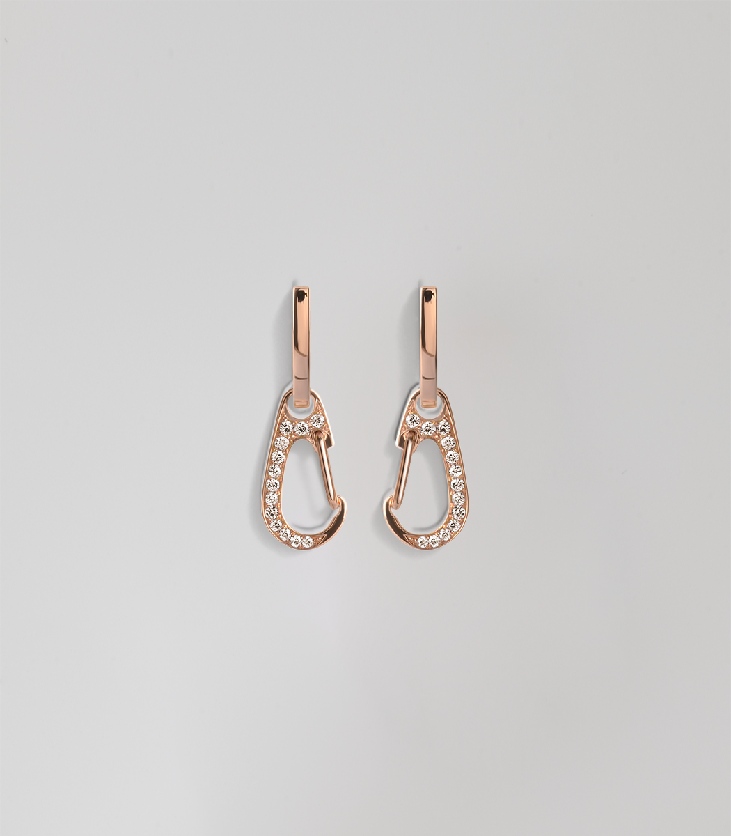 Carabiner earrings diamond pavé - Rosé Gold