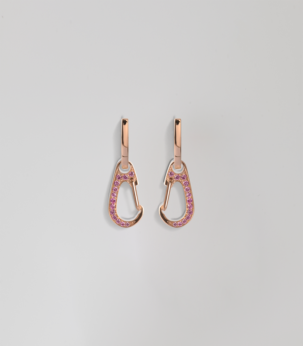 Carabiner earrings pink sapphire pavé