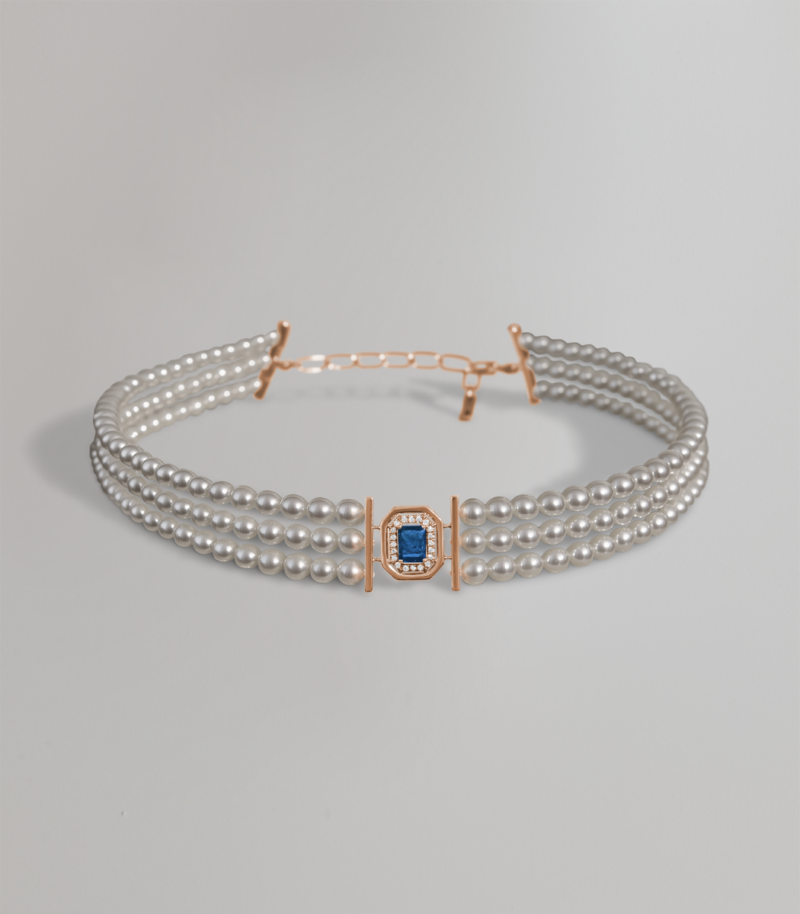 Eugenia grey pearl and sapphire necklace