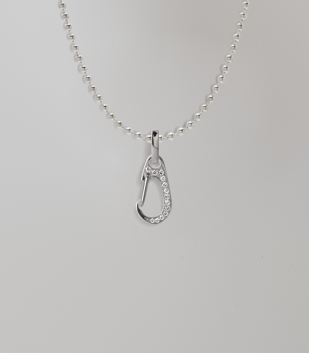 Necklace with diamond pavé carabiner pendant